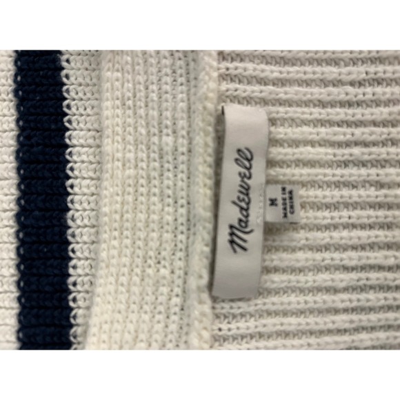 Madewell SPRING Navy White Striped V Neck Button Front Sweater Woman's Medium - Picture 3 of 6